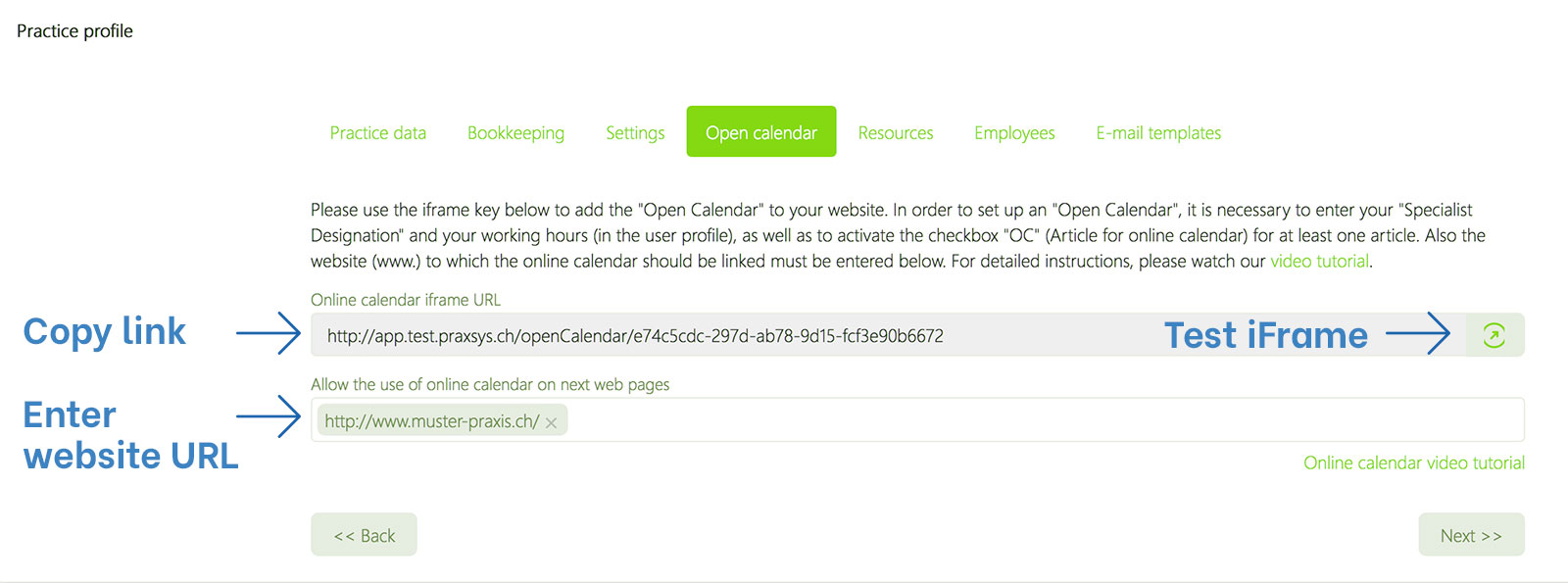 Embed online calendar in website